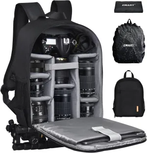 EMART Small Camera Backpack Bag Professional with Waterproof Rain Cover for SLR/DSLR Mirrorless Accessories, Photography Cases for Sony Canon Nikon, Tripod, 13" Laptop