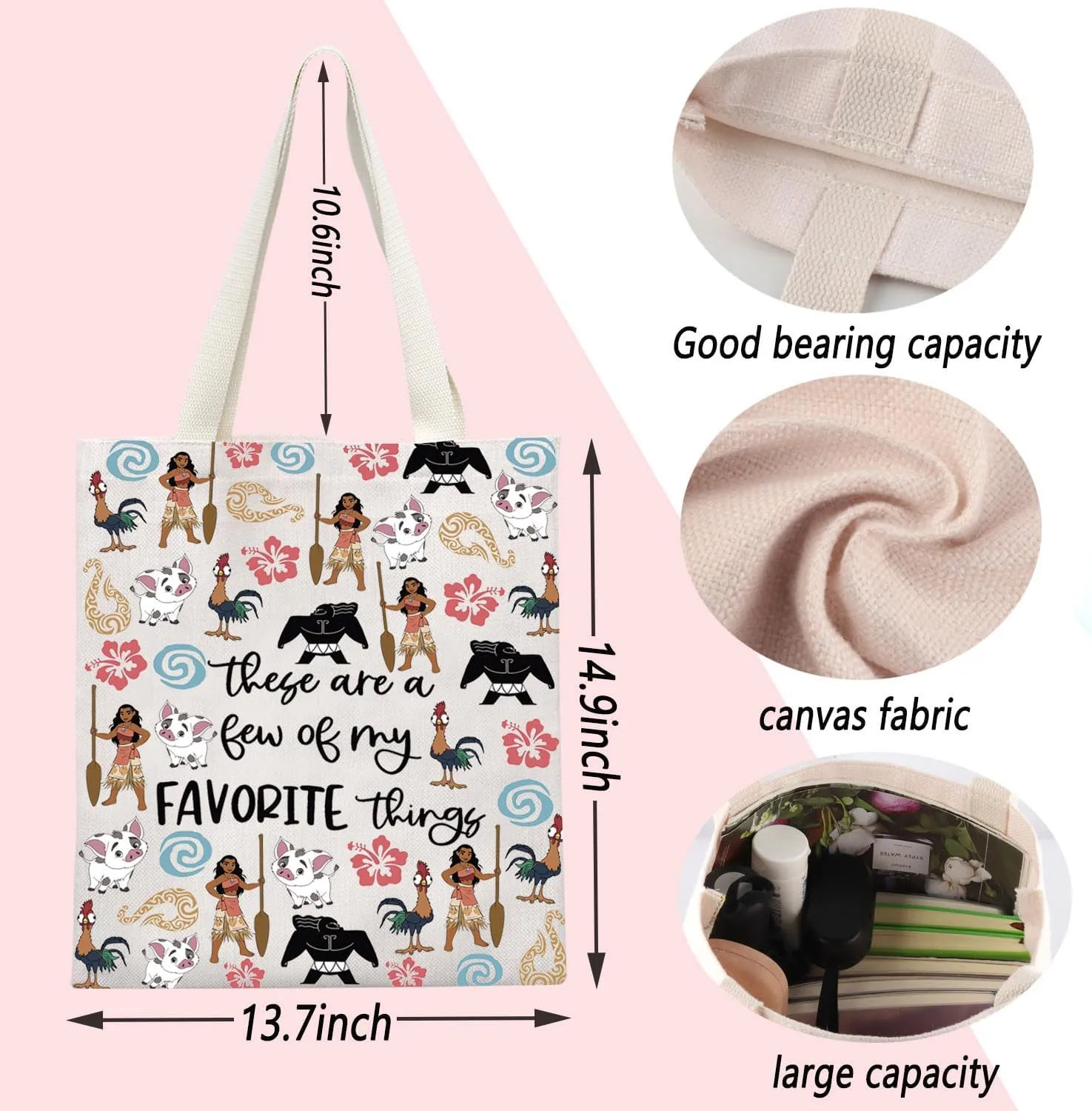 ENSIANTH Princess Inspired Tote Bag Polynesian Princess Gift Princess Lover Gift Maui Hei Hei Princess Ocean Handbag