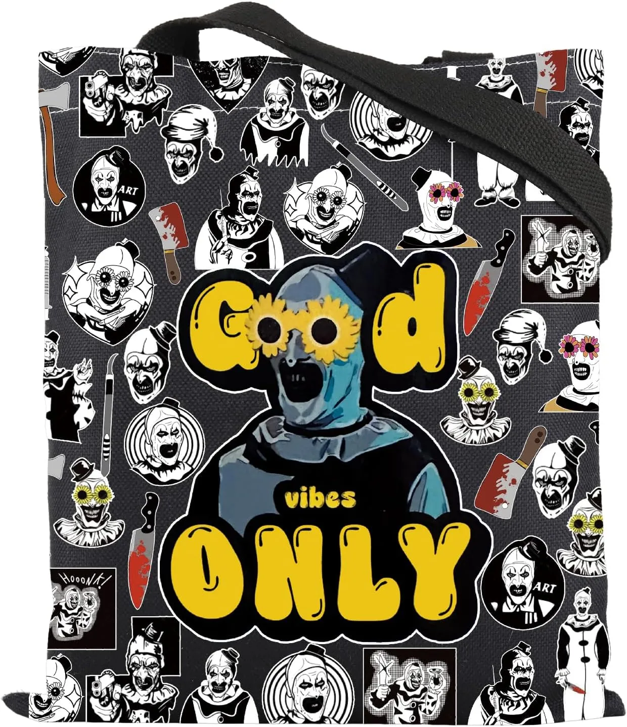 ENSIANTH Sunflower Glasses Clown Tote Bag Horror Slasher Serial Killer Movie Lover Gift Scary Halloween Thriller Handbag