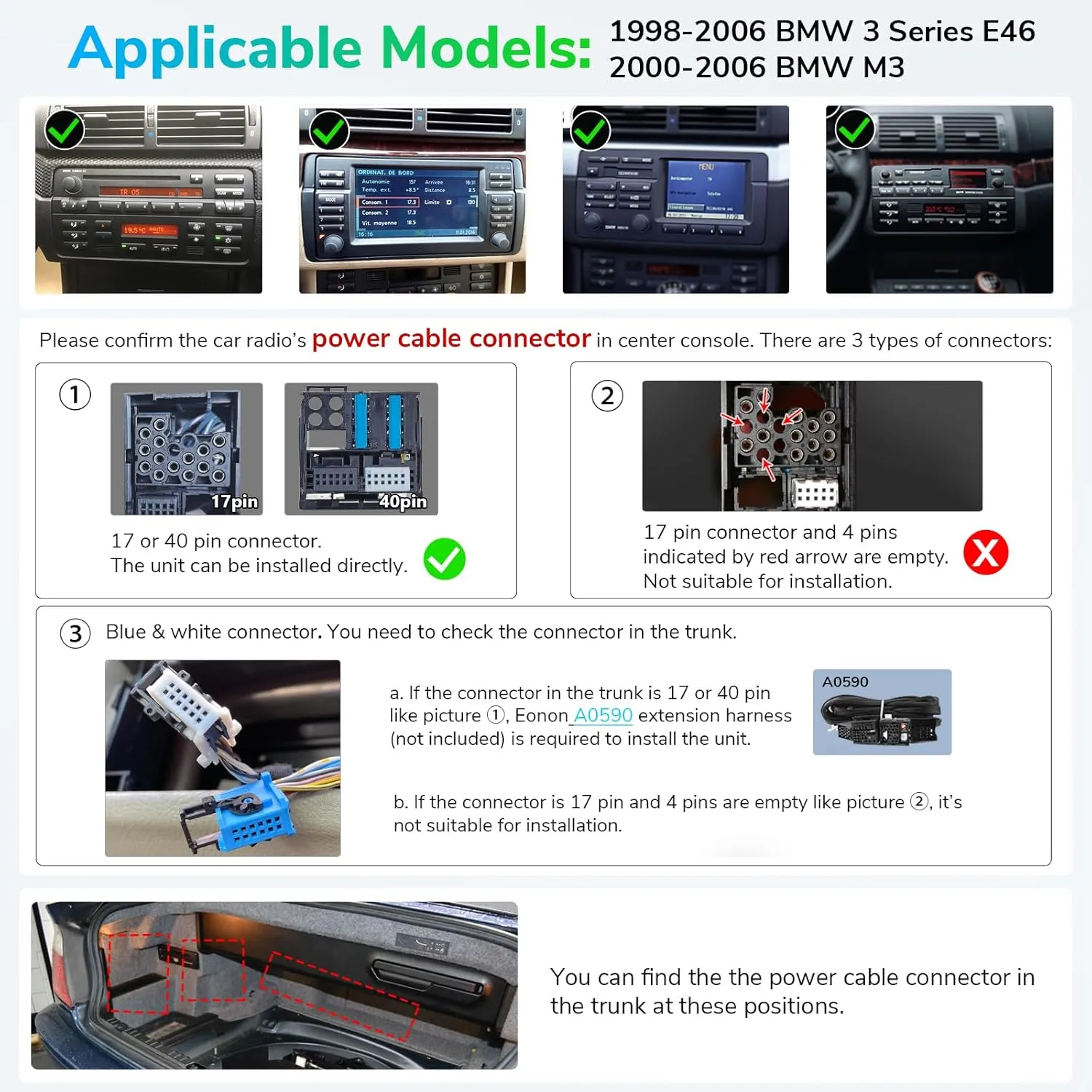 Eonon 6 64GB Car Stereo for BMW 3 Series 325i 330i M3 323i (E46) 1999-2005, Android 13 Wireless CarPlay & Android Auto Car Radio, 9″ GPS Navigation Head Unit, BT/4G LTE -E46A12S