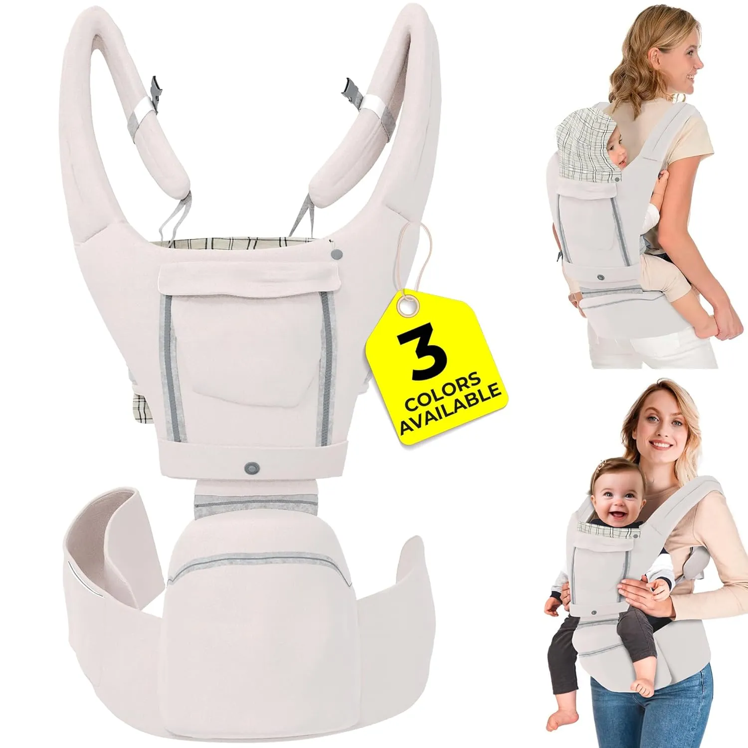 Ergonomic Baby Carrier with Hip Seat – Newborn to Toddler, Front-Facing Baby Carrier for Plus Size Parents- Foldable Toddler Carrier for Learning and Standing, Beige