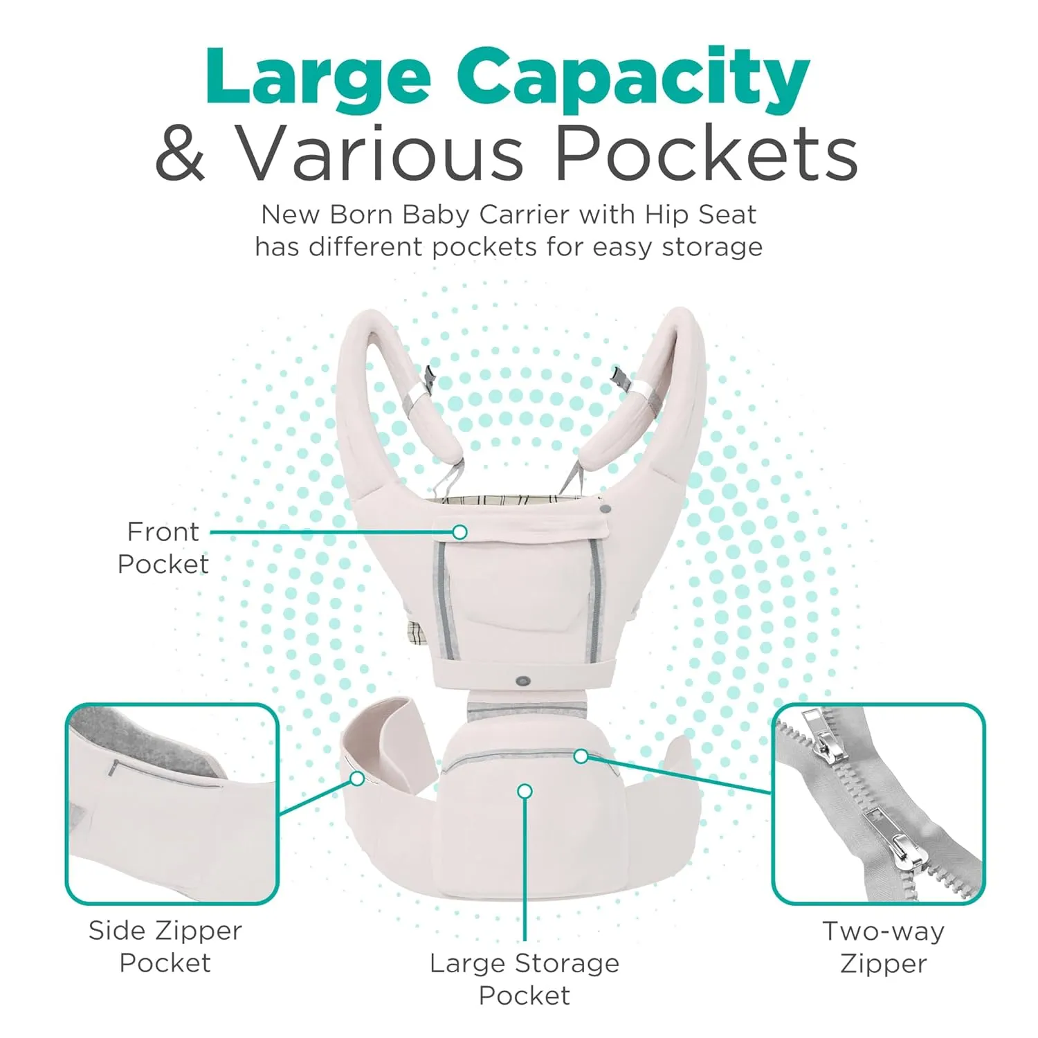 Ergonomic Baby Carrier with Hip Seat – Newborn to Toddler, Front-Facing Baby Carrier for Plus Size Parents- Foldable Toddler Carrier for Learning and Standing, Beige