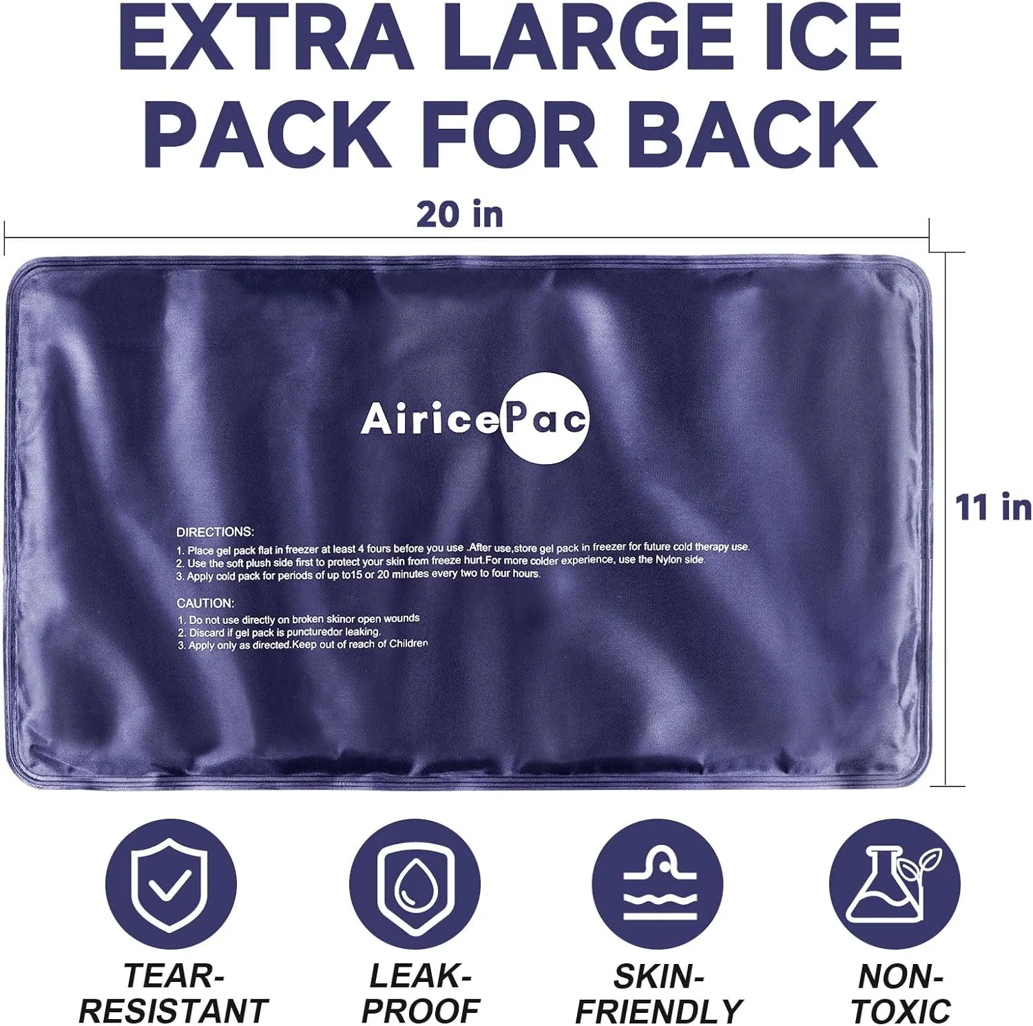 Extra Large Gel Flexible Back Ice Packs for Injuries Reusable, 11”x 20” Cold Pack Wrap for Knee Leg Neck Shoulder Hip Back Pain Relief, Cold Compress Therapy for Swelling, Bruises, Surgery