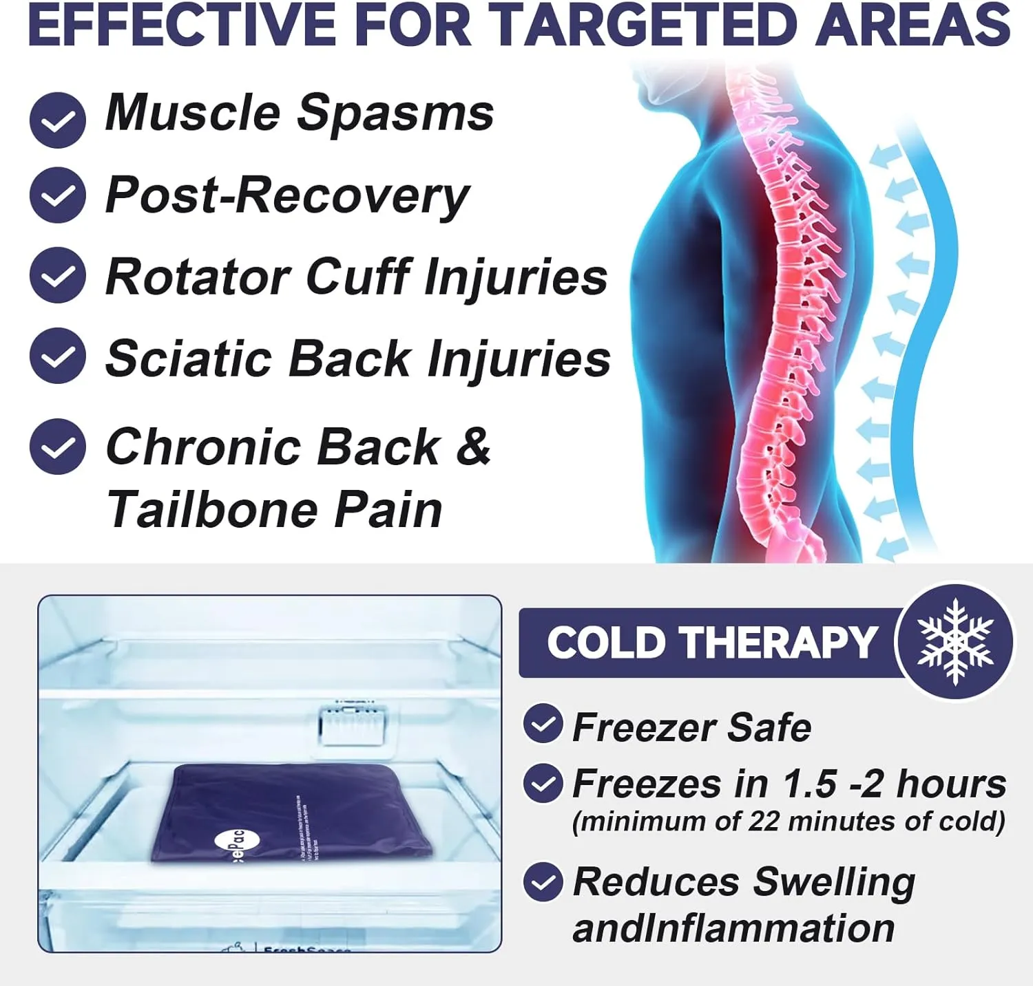 Extra Large Gel Flexible Back Ice Packs for Injuries Reusable, 11”x 20” Cold Pack Wrap for Knee Leg Neck Shoulder Hip Back Pain Relief, Cold Compress Therapy for Swelling, Bruises, Surgery