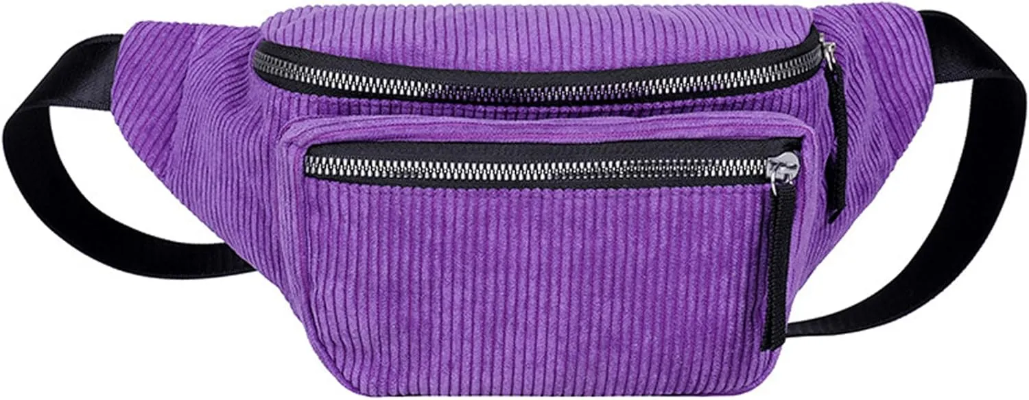 eYLun Women Fanny Pack Crossbody Bag Casual Corduroy Waist Bag Adjustable Chest Bag Waist Pack for Travel Walking Running Hiking Cycling Purple