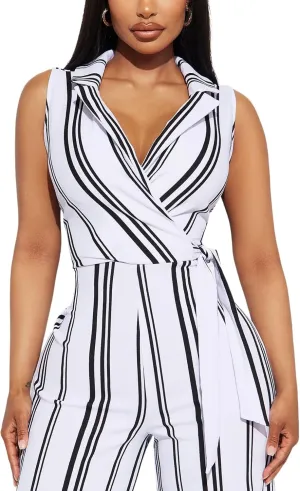 FairyLove Women's Strapless Tube Top Rompers Casual Off Shoulder Printed Sleeveless Belted Wide Leg Jumpsuit with Pockets