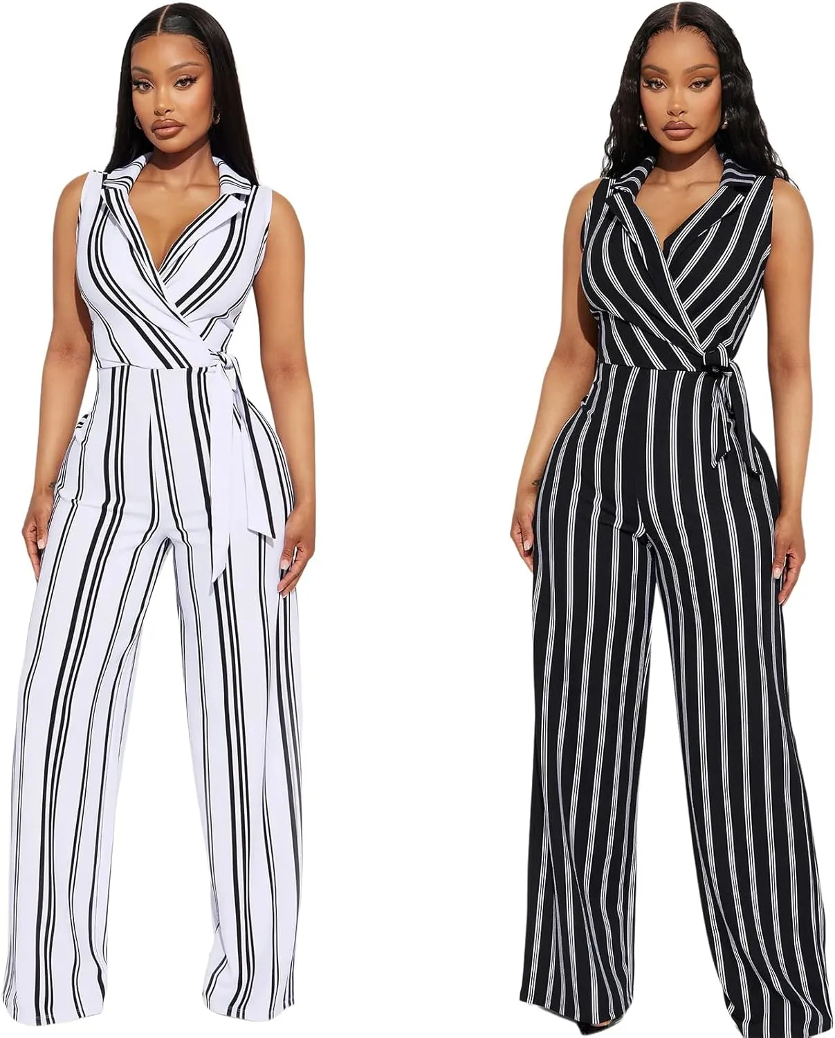 FairyLove Women's Strapless Tube Top Rompers Casual Off Shoulder Printed Sleeveless Belted Wide Leg Jumpsuit with Pockets