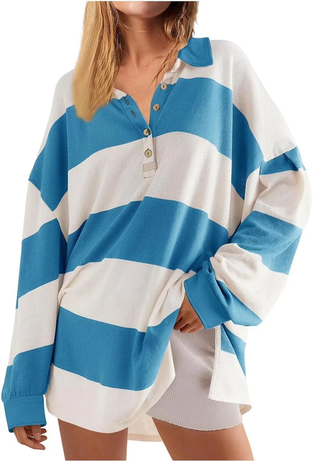 Fall Shirts for Women Long Sleeve Striped Button Down Sweatshirts Causal Fashion Pullover Blouses Plus Size Tops Tees