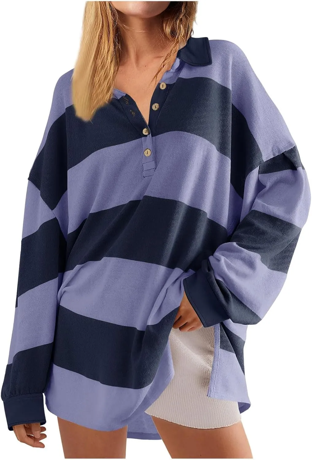 Fall Shirts for Women Long Sleeve Striped Button Down Sweatshirts Causal Fashion Pullover Blouses Plus Size Tops Tees