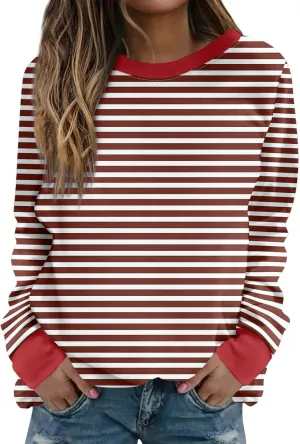 Fall Sweatshirts for Women Fashion 2024 Oversized Crewneck Striped Long Sleeve Shirts Hoodies Preppy Top Y2K Outfits