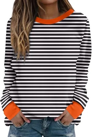Fall Sweatshirts for Women Fashion 2024 Oversized Crewneck Striped Long Sleeve Shirts Hoodies Preppy Top Y2K Outfits