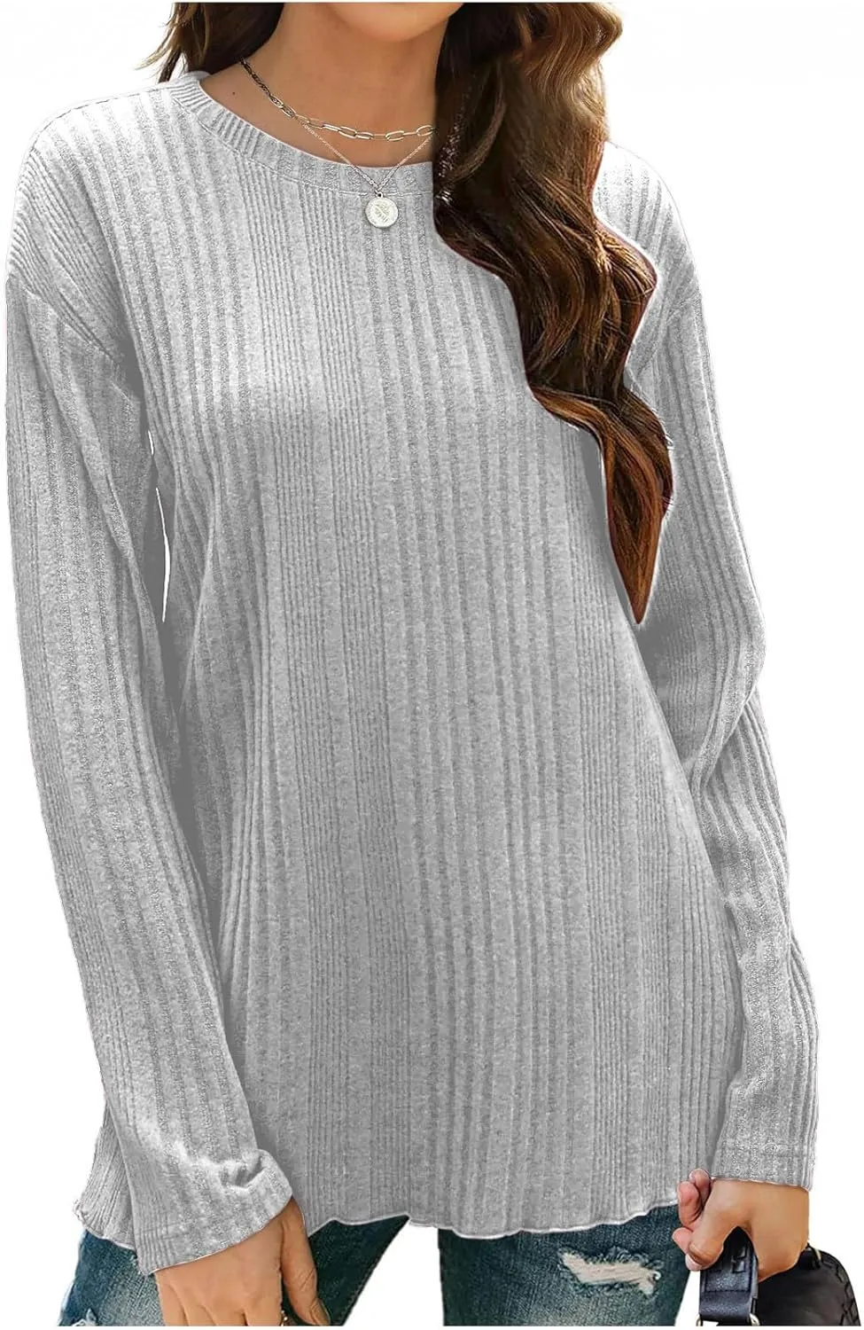 Fall Tshirts Shirts for Women 2024 Casual Knit Long Sleeve Pullover Tops Round Neck Lightweight Sweaters Blouse