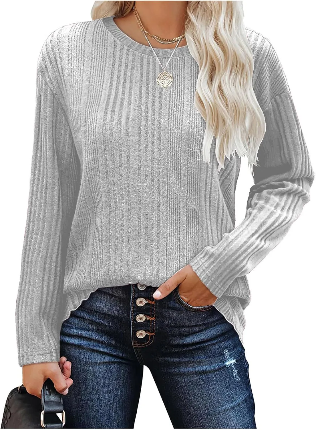 Fall Tshirts Shirts for Women 2024 Casual Knit Long Sleeve Pullover Tops Round Neck Lightweight Sweaters Blouse