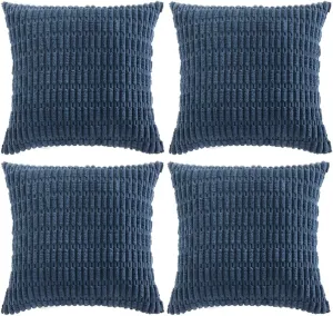 Fancy Homi 4 Packs Dusty Blue Decorative Throw Pillow Covers 18x18 Inch for Living Room Couch Bed Sofa, Rustic Farmhouse Boho Home Decor, Soft Plush Striped Corduroy Square Cushion Case 45x45 cm