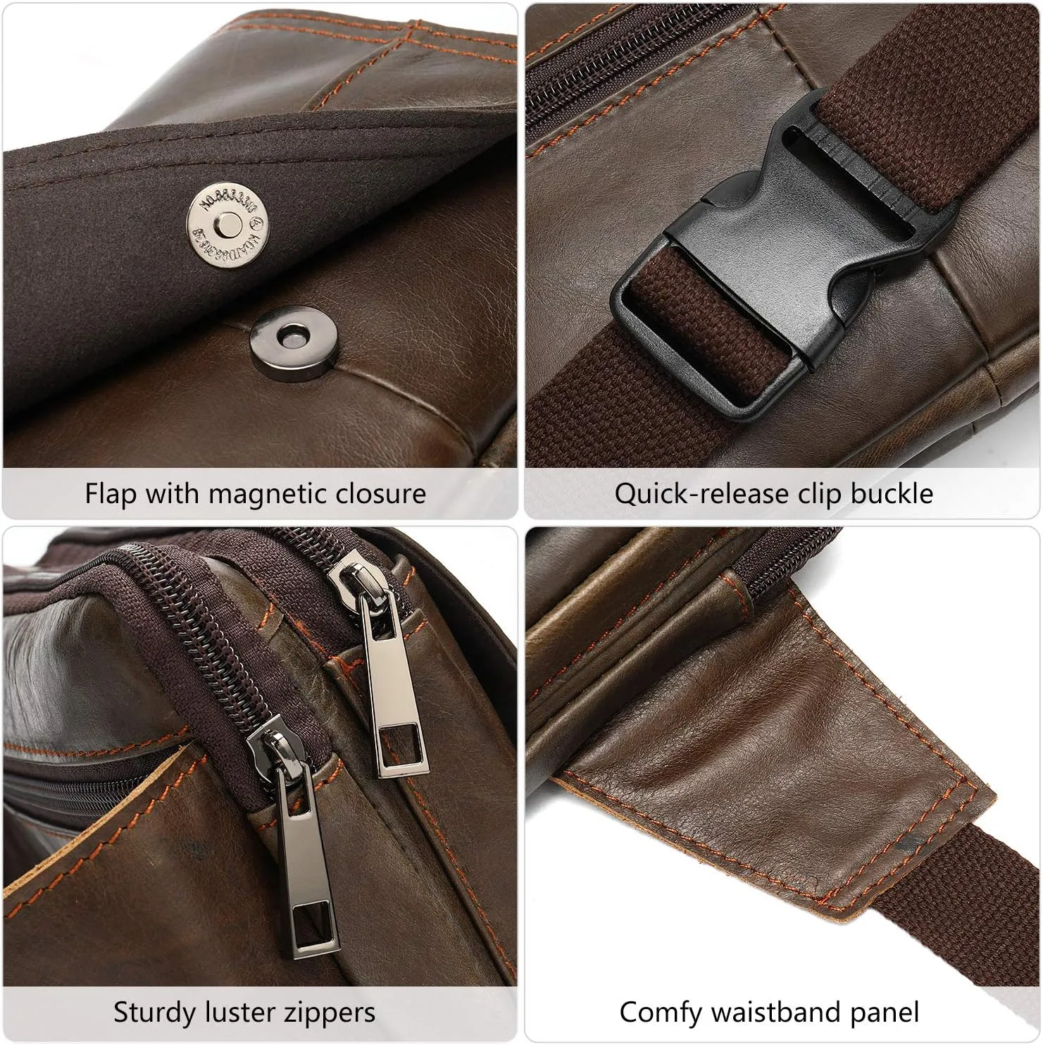 Fanny Pack for Men and Women, Leather Sling Waist Bag for Hiking Running Travel - Durable Cowhide Leather