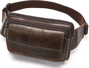 Fanny Pack for Men and Women, Leather Sling Waist Bag for Hiking Running Travel - Durable Cowhide Leather