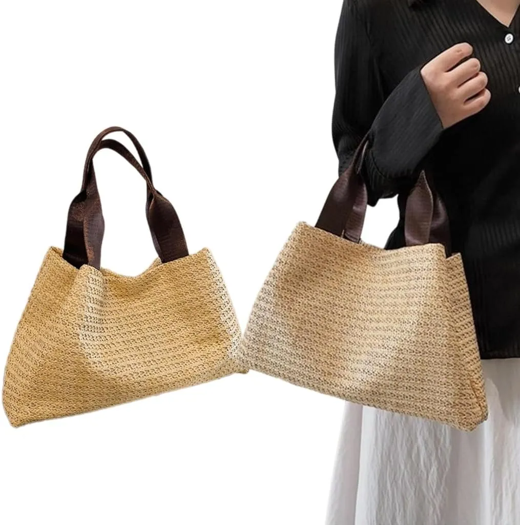 Fashion Beach Woven Straw Bag Lightweight and Practical Top Handle Casual Shoulder Handbag for Vacation and Shopping