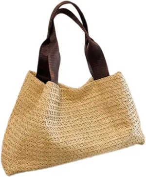 Fashion Beach Woven Straw Bag Lightweight and Practical Top Handle Casual Shoulder Handbag for Vacation and Shopping