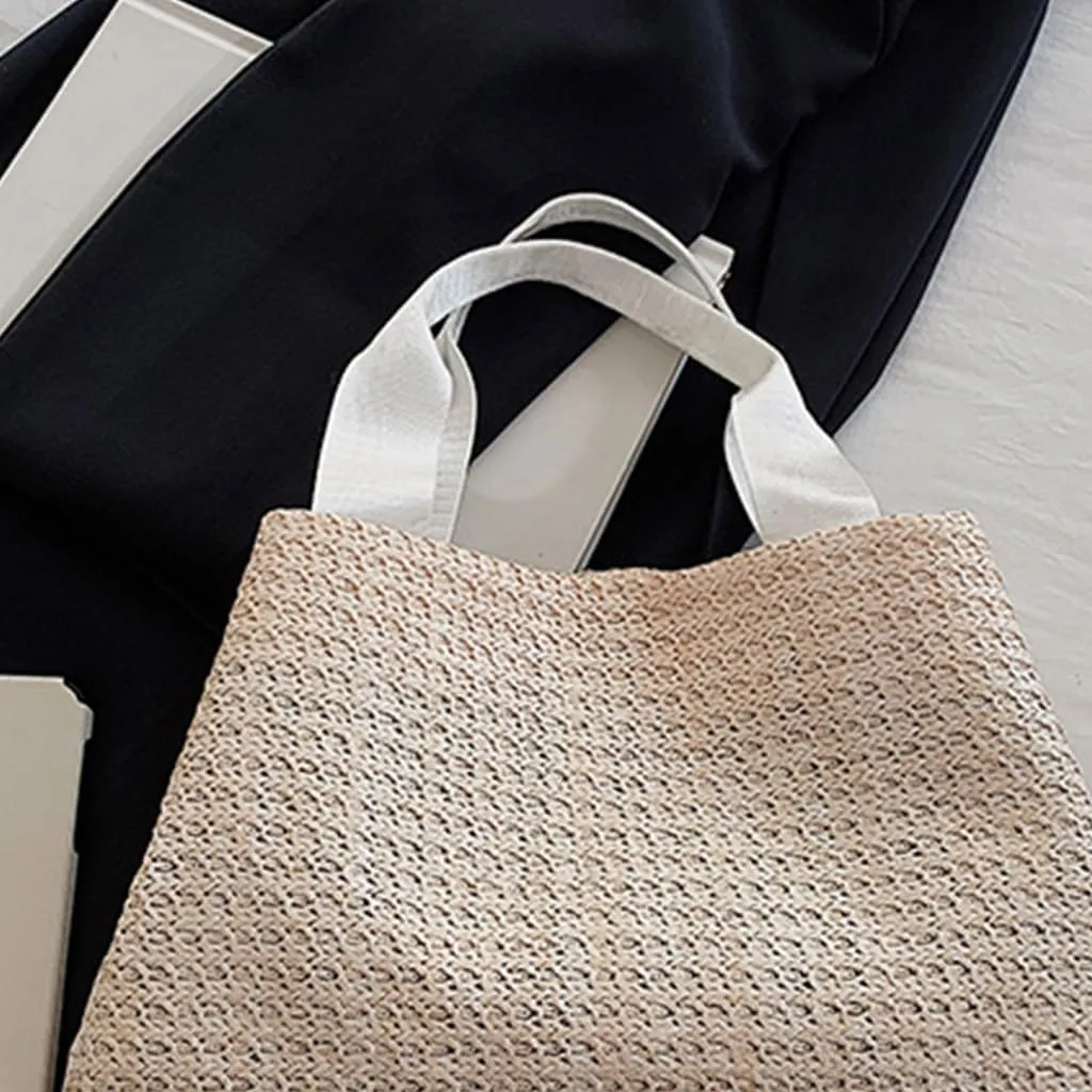 Fashion Beach Woven Straw Bag Lightweight and Practical Top Handle Casual Shoulder Handbag for Vacation and Shopping