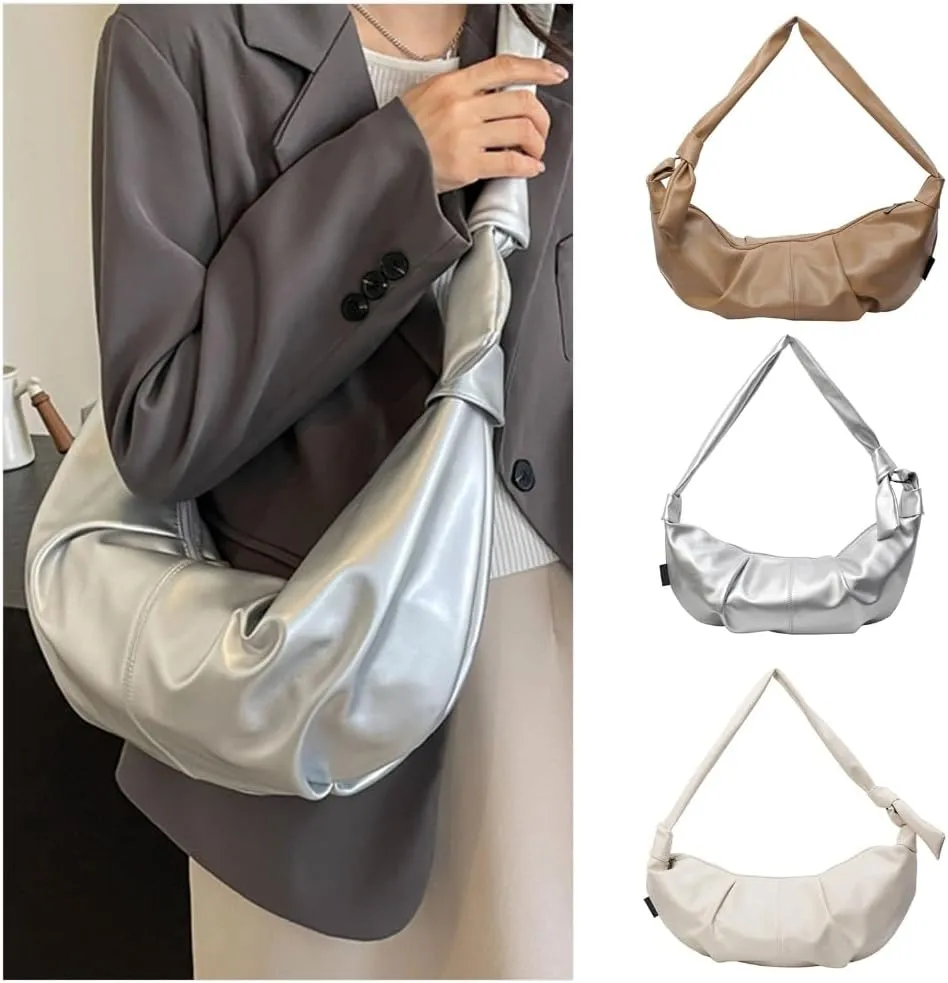 Fashion Half Moon Shaped PU Leather Crossbody Bag Large Capacity Unisex Shoulder Bags Dumpling Purse for Daily Use