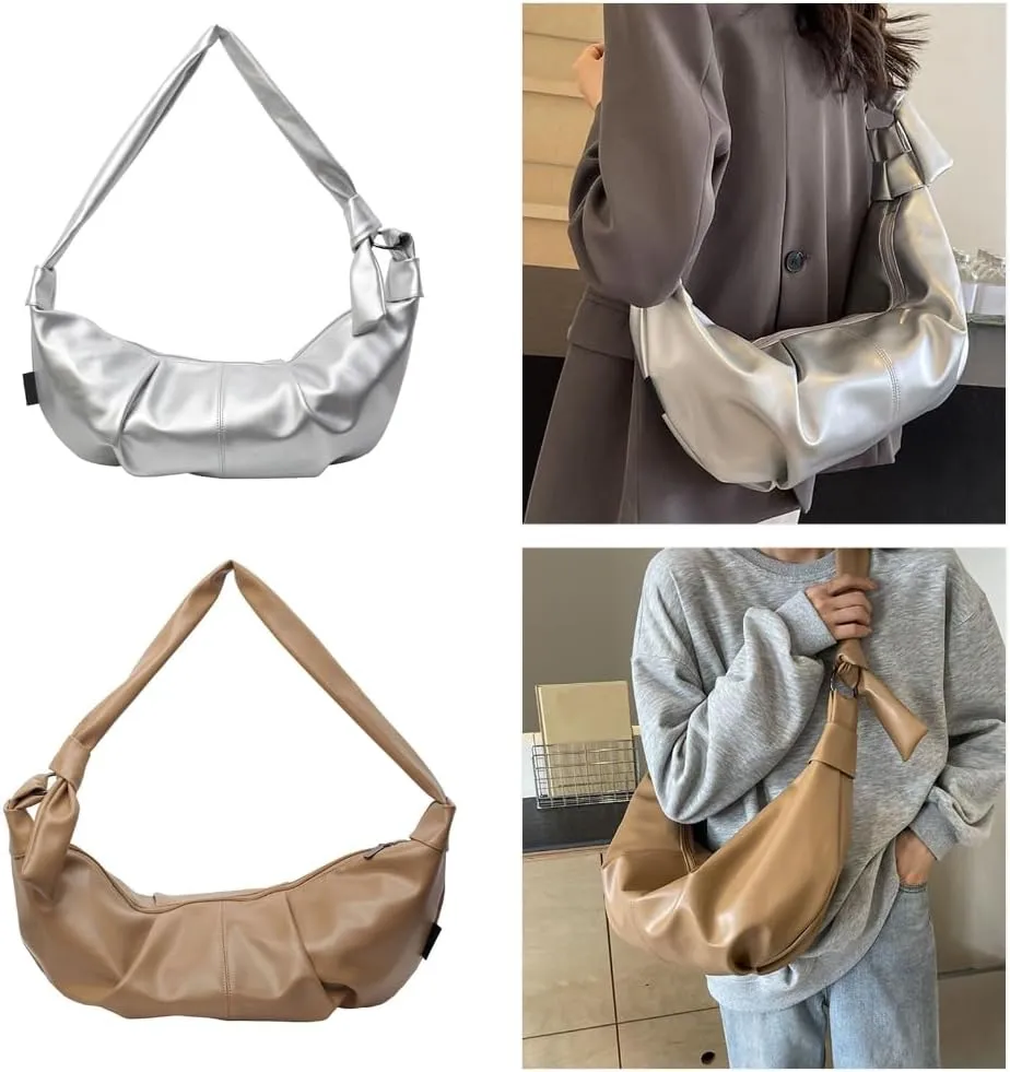 Fashion Half Moon Shaped PU Leather Crossbody Bag Large Capacity Unisex Shoulder Bags Dumpling Purse for Daily Use