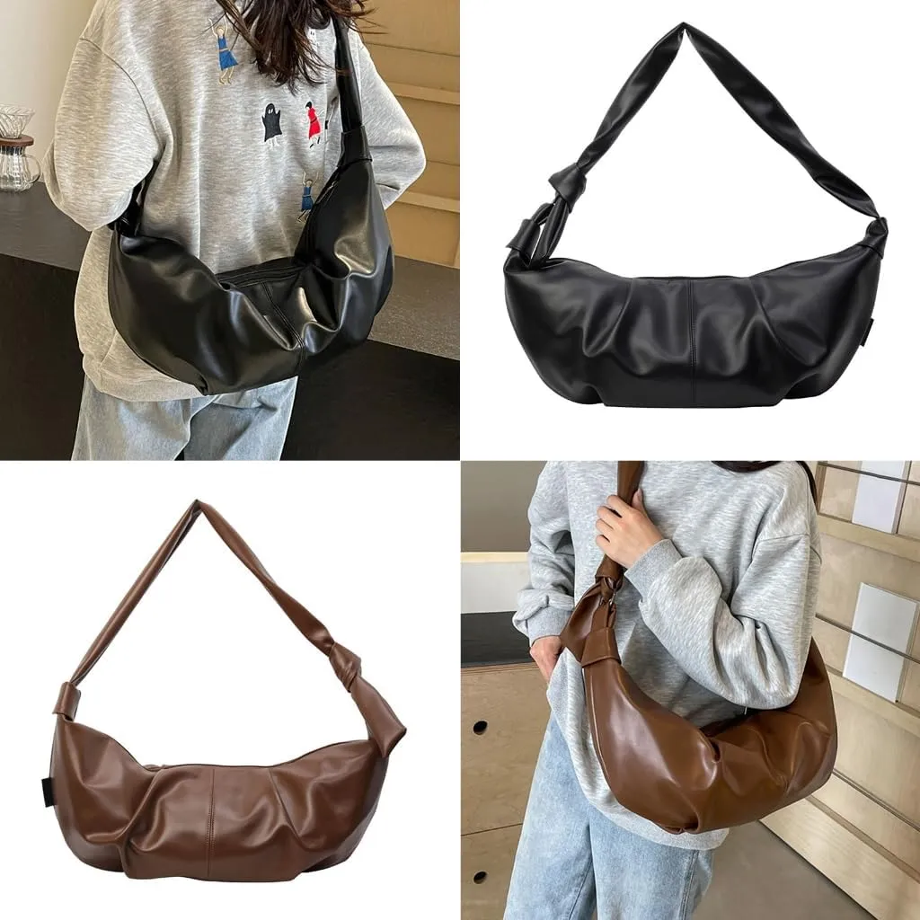 Fashion Half Moon Shaped PU Leather Crossbody Bag Large Capacity Unisex Shoulder Bags Dumpling Purse for Daily Use