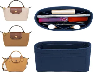 Felt Mini Organizer Insert for Longchamp mini XS Bag,Purse Organizer Insert For Handbag (DarkBlue)