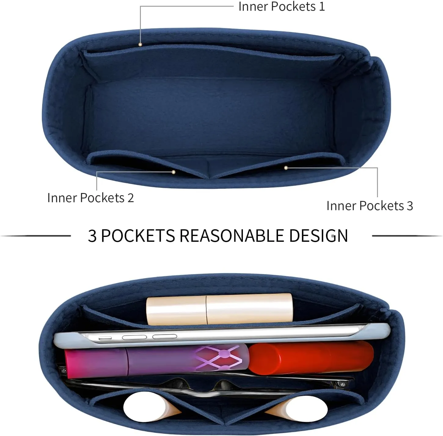 Felt Mini Organizer Insert for Longchamp mini XS Bag,Purse Organizer Insert For Handbag (DarkBlue)