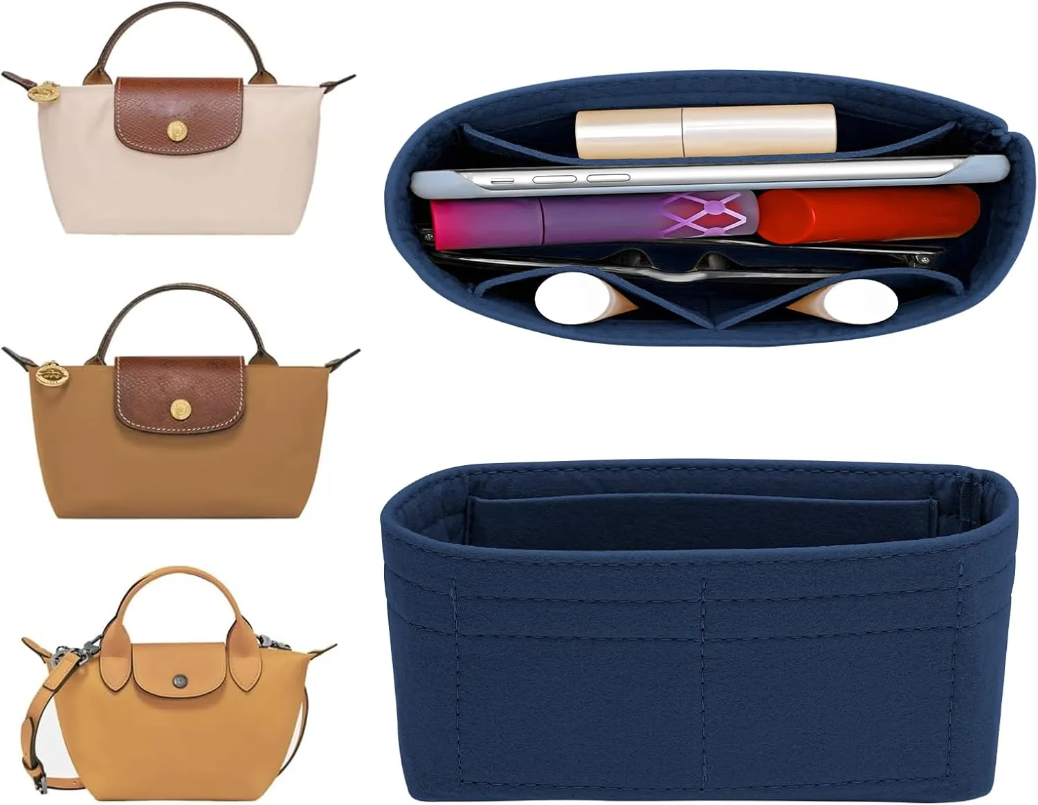 Felt Mini Organizer Insert for Longchamp mini XS Bag,Purse Organizer Insert For Handbag (DarkBlue)