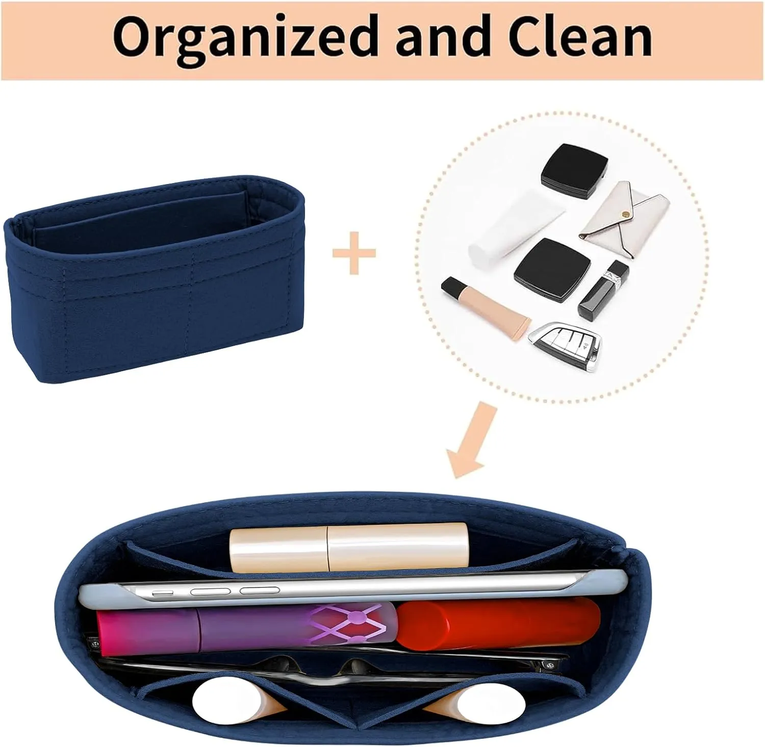 Felt Mini Organizer Insert for Longchamp mini XS Bag,Purse Organizer Insert For Handbag (DarkBlue)