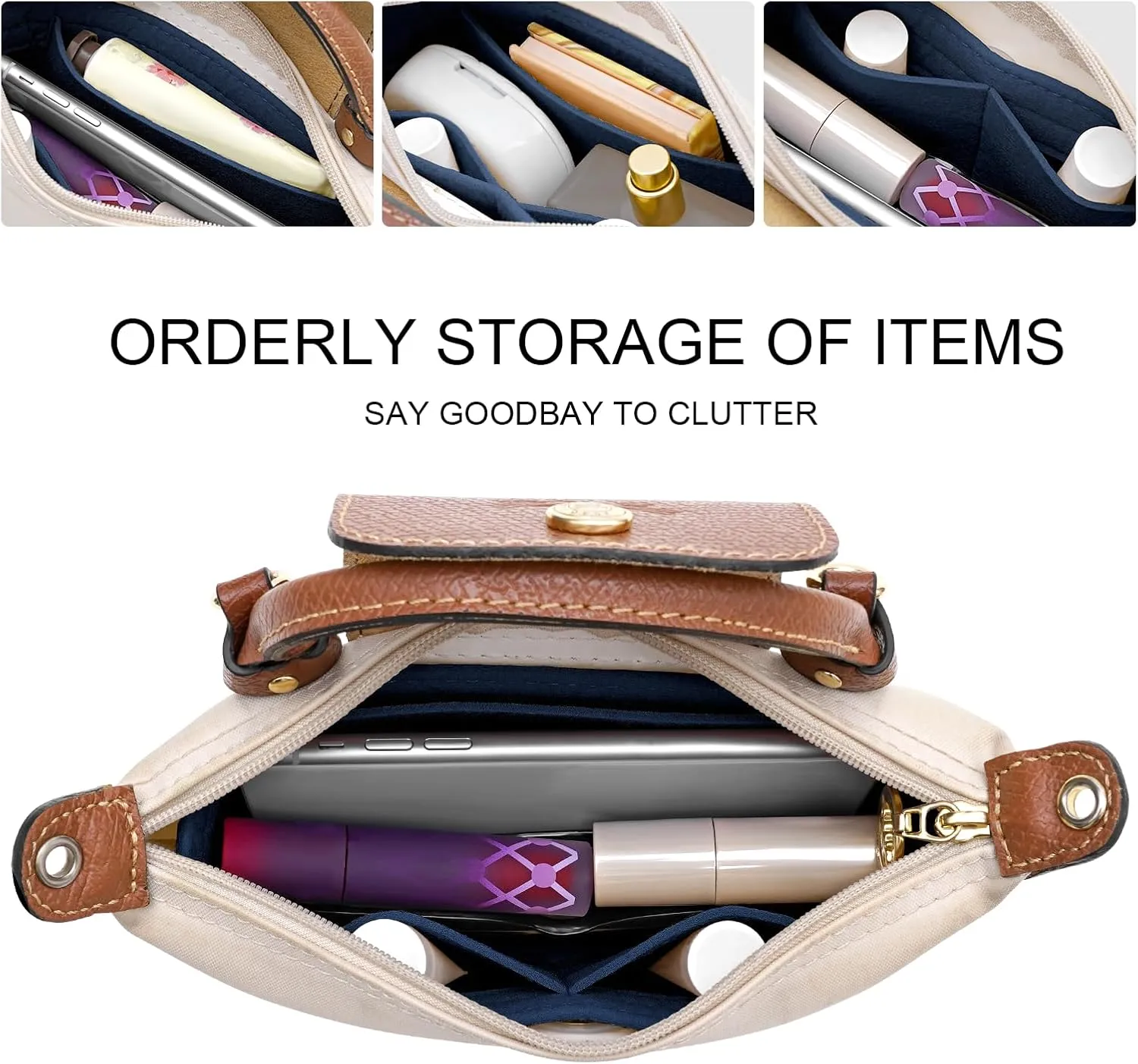 Felt Mini Organizer Insert for Longchamp mini XS Bag,Purse Organizer Insert For Handbag (DarkBlue)