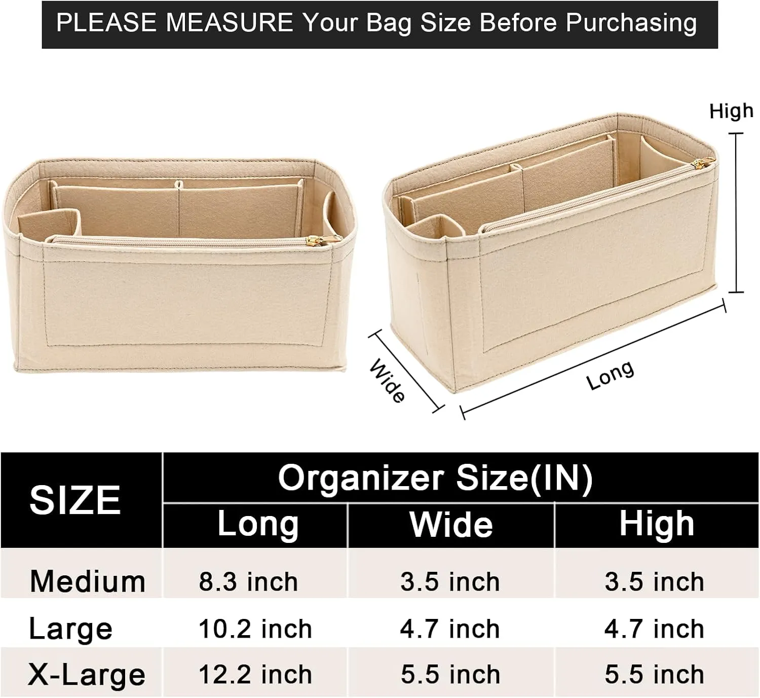 Felt Purse Organizer insert for birkin 35 bag organizer Handbag Insert (Beige, BK35)