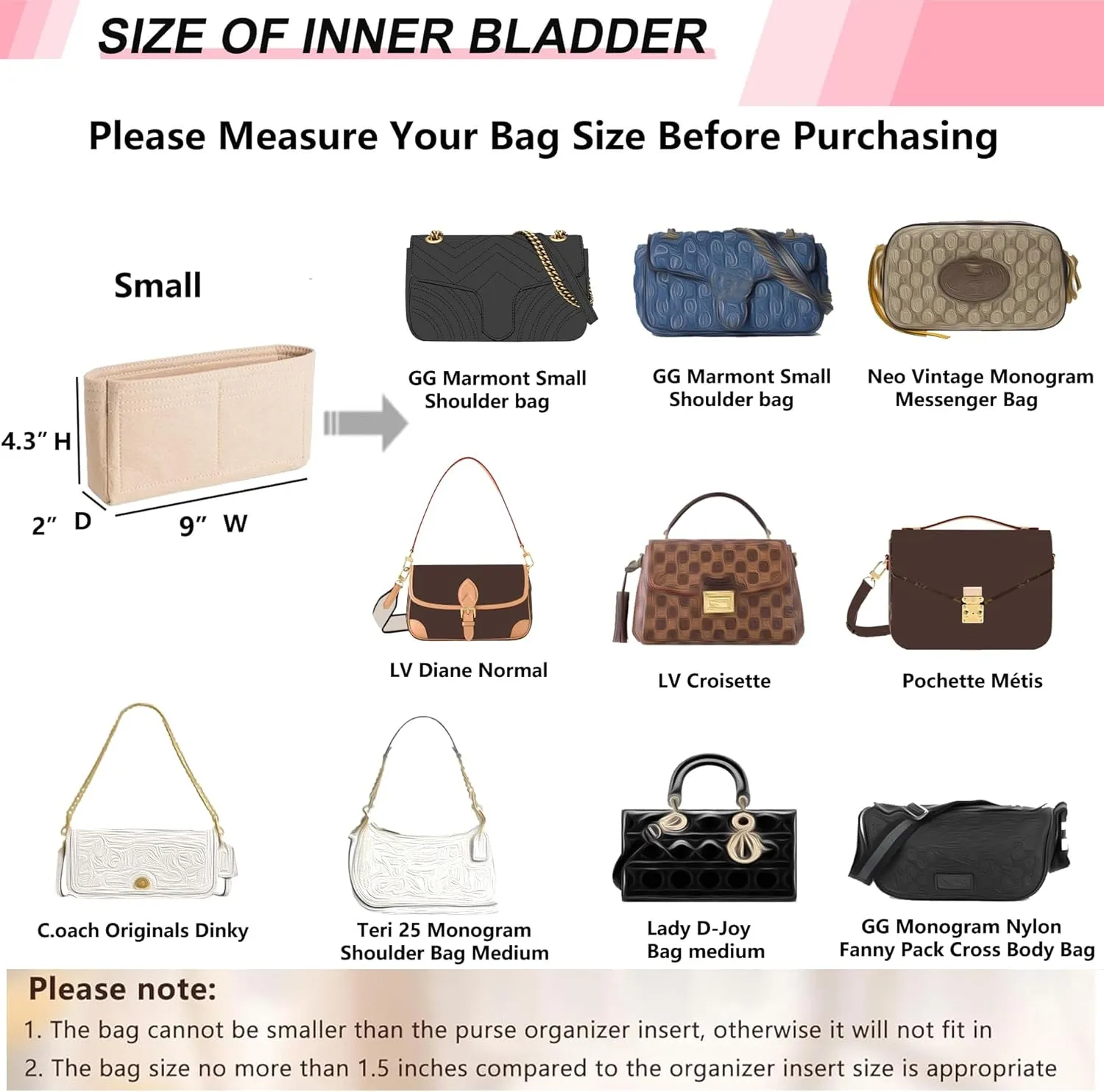 Felt Purse Organizer Insert for GG Marmont Matelasse Small Shoulder Bag and More, Handbag Tote Organizer Liner Pouch for Women Bag(Beige,Small)
