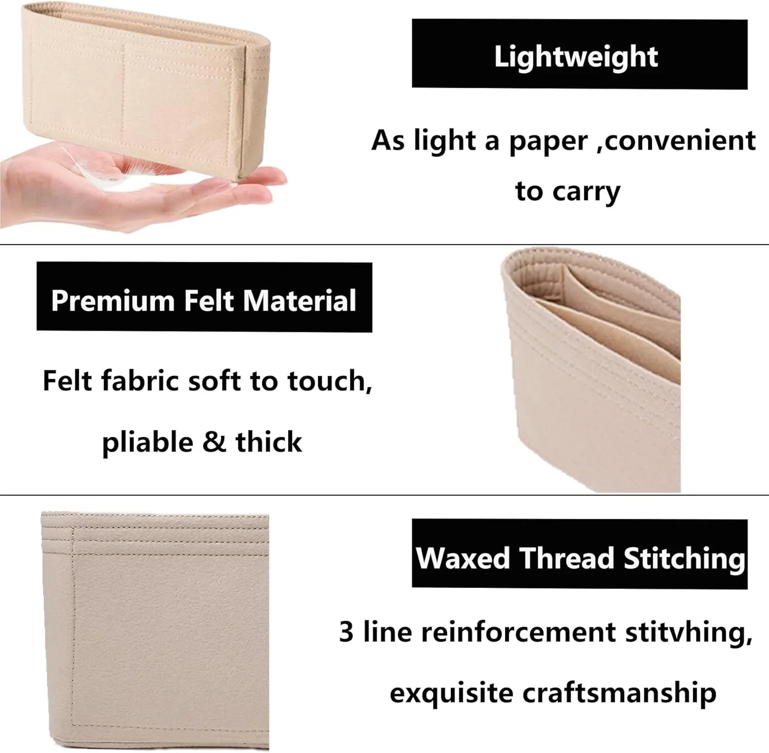 Felt Purse Organizer Insert for GG Marmont Matelasse Small Shoulder Bag and More, Handbag Tote Organizer Liner Pouch for Women Bag(Beige,Small)