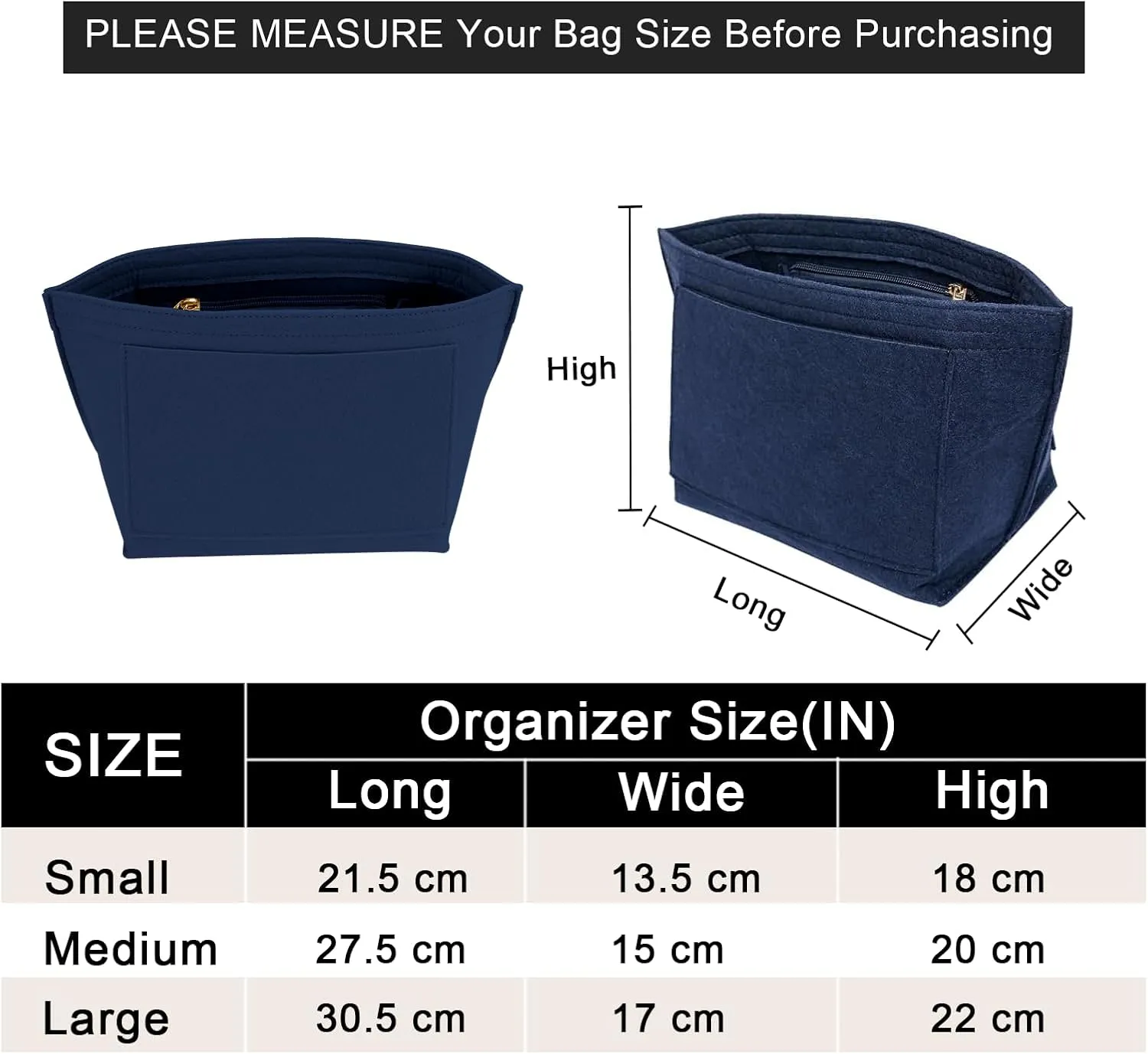 Felt Purse Organizer Insert for Longchamp Le Pliage L Handbag Insert (Dark Blue, Large)