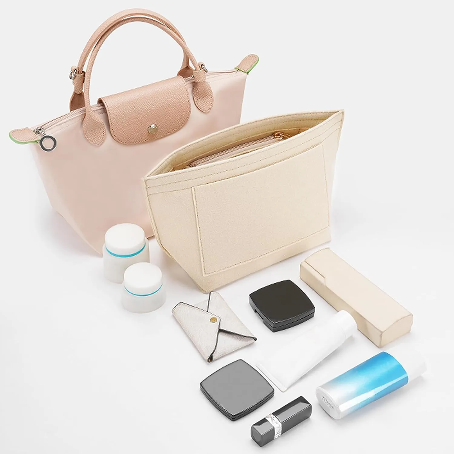 Felt Purse Organizer Insert for Longchamp Le Pliage L Handbag Insert (Large, Beige)