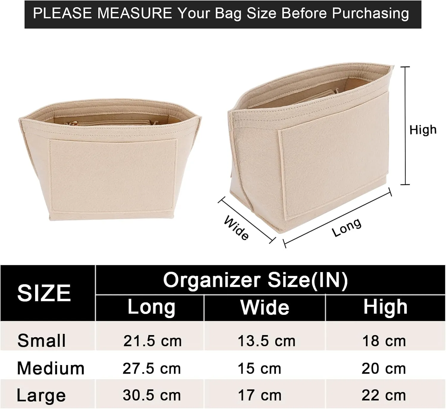 Felt Purse Organizer Insert for Longchamp Le Pliage L Handbag Insert (Large, Beige)