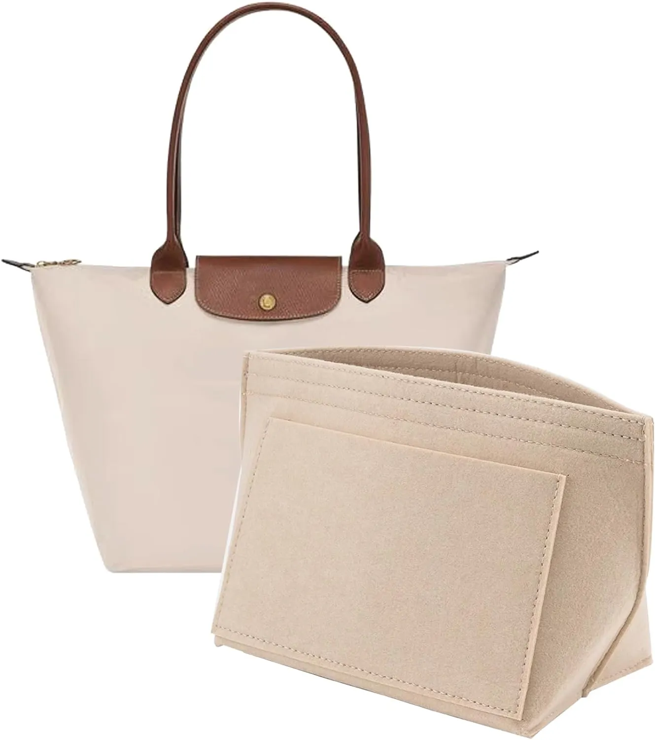 Felt Purse Organizer Insert for Longchamp Le Pliage L Handbag Insert (Large, Beige)