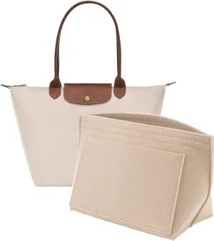 Felt Purse Organizer Insert for Longchamp Le Pliage L Handbag Insert (Large, Beige)