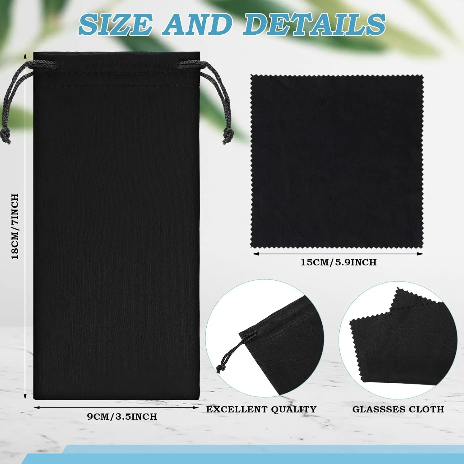 Ferraycle 100 Pcs Microfiber Pouch Case Bulk Microfiber Soft Sunglasses Pouch with 2 Eyeglass Cleaning Cloth for Storage