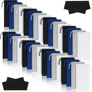 Ferraycle 100 Pcs Microfiber Pouch Case Bulk Microfiber Soft Sunglasses Pouch with 2 Eyeglass Cleaning Cloth for Storage