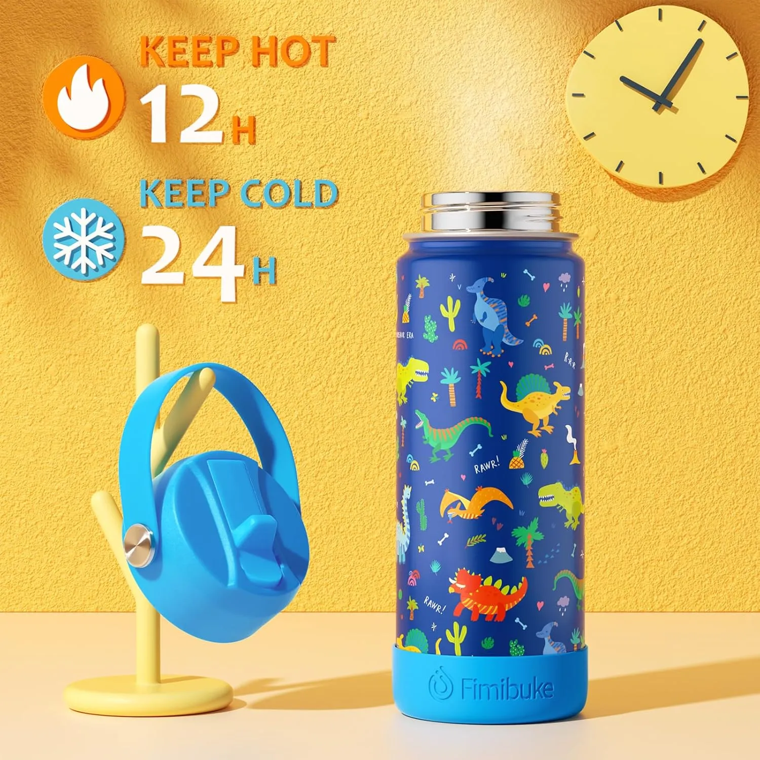 Fimibuke Kids Insulated Water Bottle, 18oz BPA FREE 18/8 Stainless Steel Kids Cup with Straw Travel Tumbler Double Wall Vacuum Leak Proof Toddler Water Bottle for School Boys Girls(1 Pack, Mermaid)
