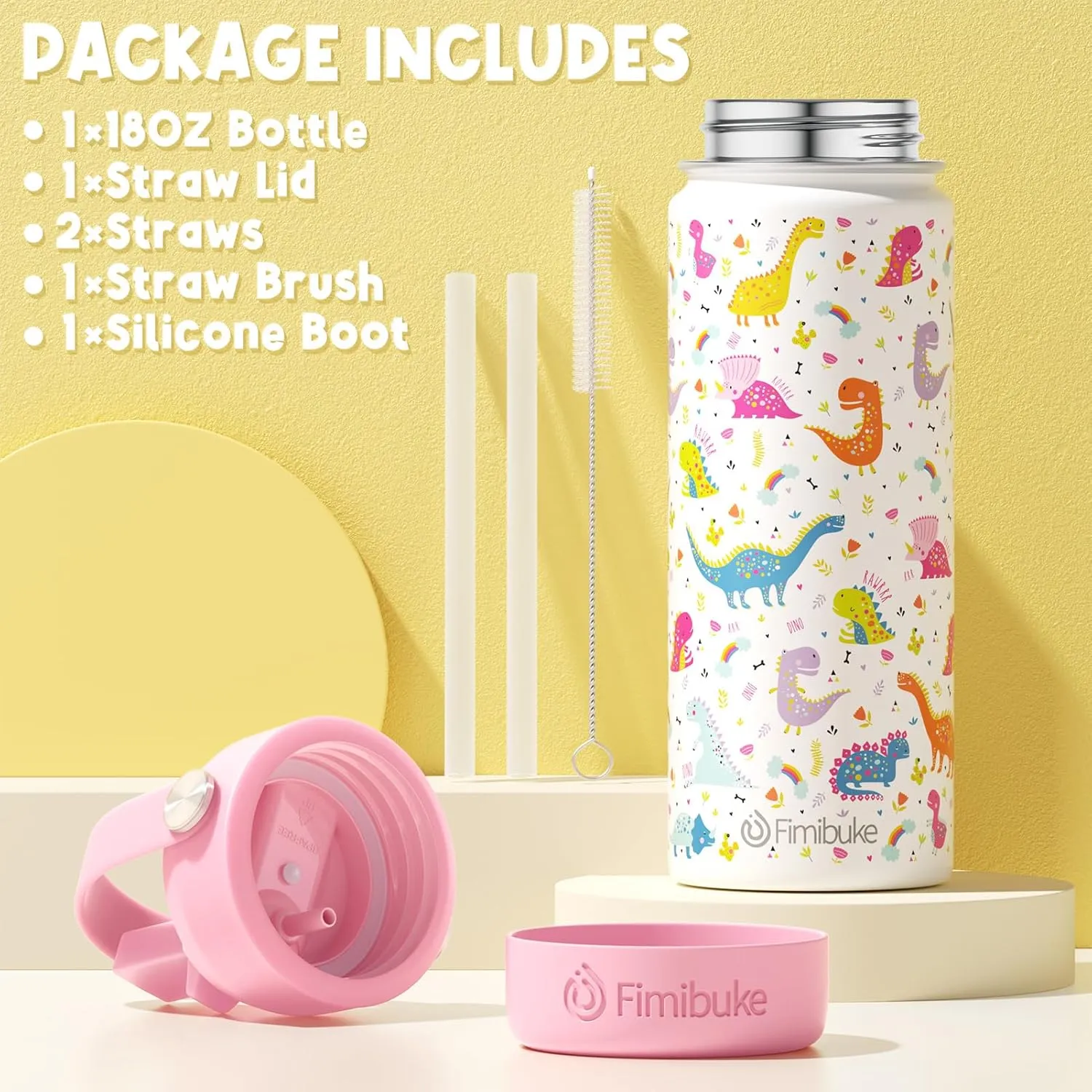 Fimibuke Kids Insulated Water Bottle, 18oz BPA FREE 18/8 Stainless Steel Kids Cup with Straw Travel Tumbler Double Wall Vacuum Leak Proof Toddler Water Bottle for School Boys Girls(1 Pack, Mermaid)
