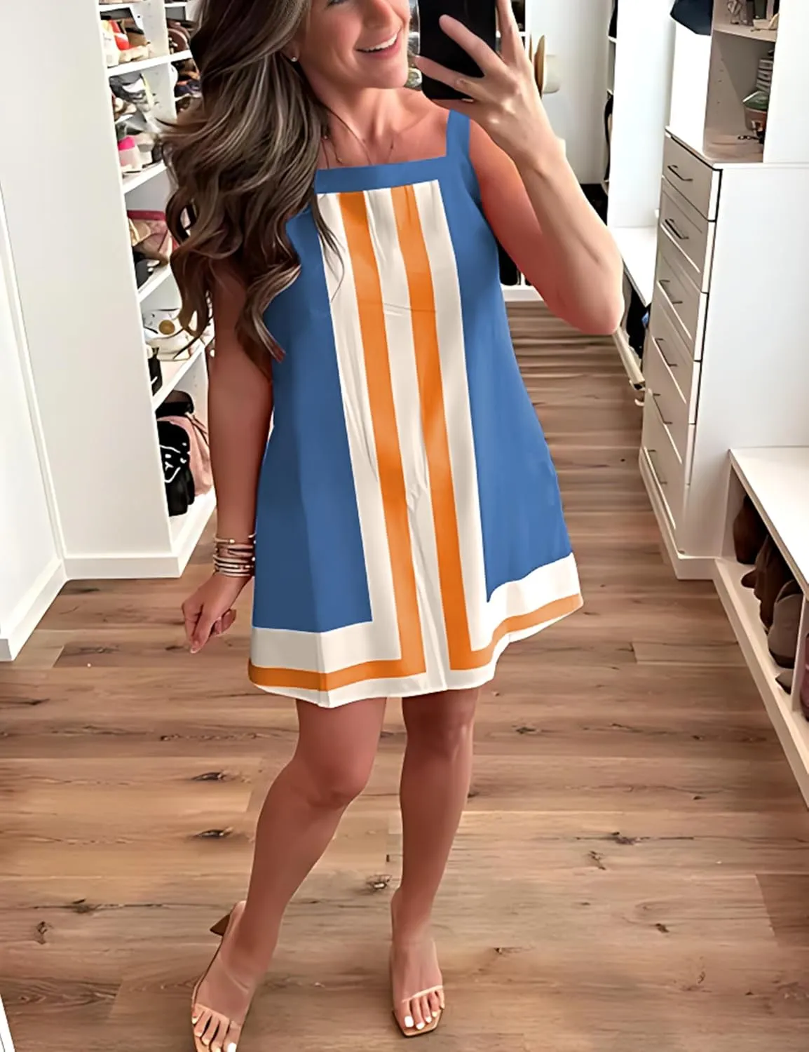 Fiona Jolin Women's Striped Mini Dress Boho Shoulder Strap Sundress Summer Cover Up Dress for Beach