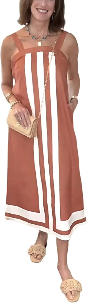 Fiona Jolin Womens Summer Maxi Dress Boho Striped Shoulder Strap Long Sundress Beach Cover Up Dress