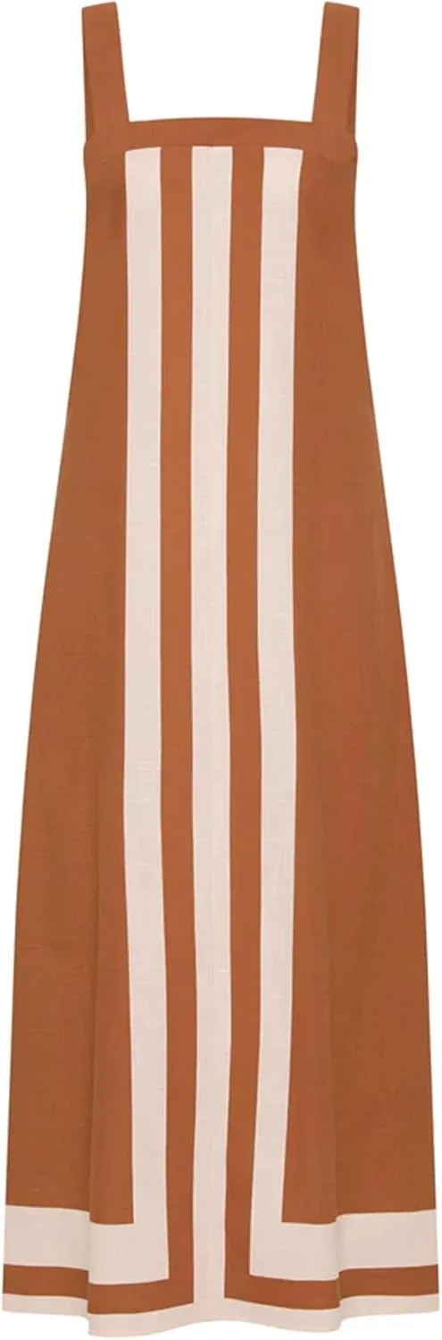 Fiona Jolin Womens Summer Maxi Dress Boho Striped Shoulder Strap Long Sundress Beach Cover Up Dress
