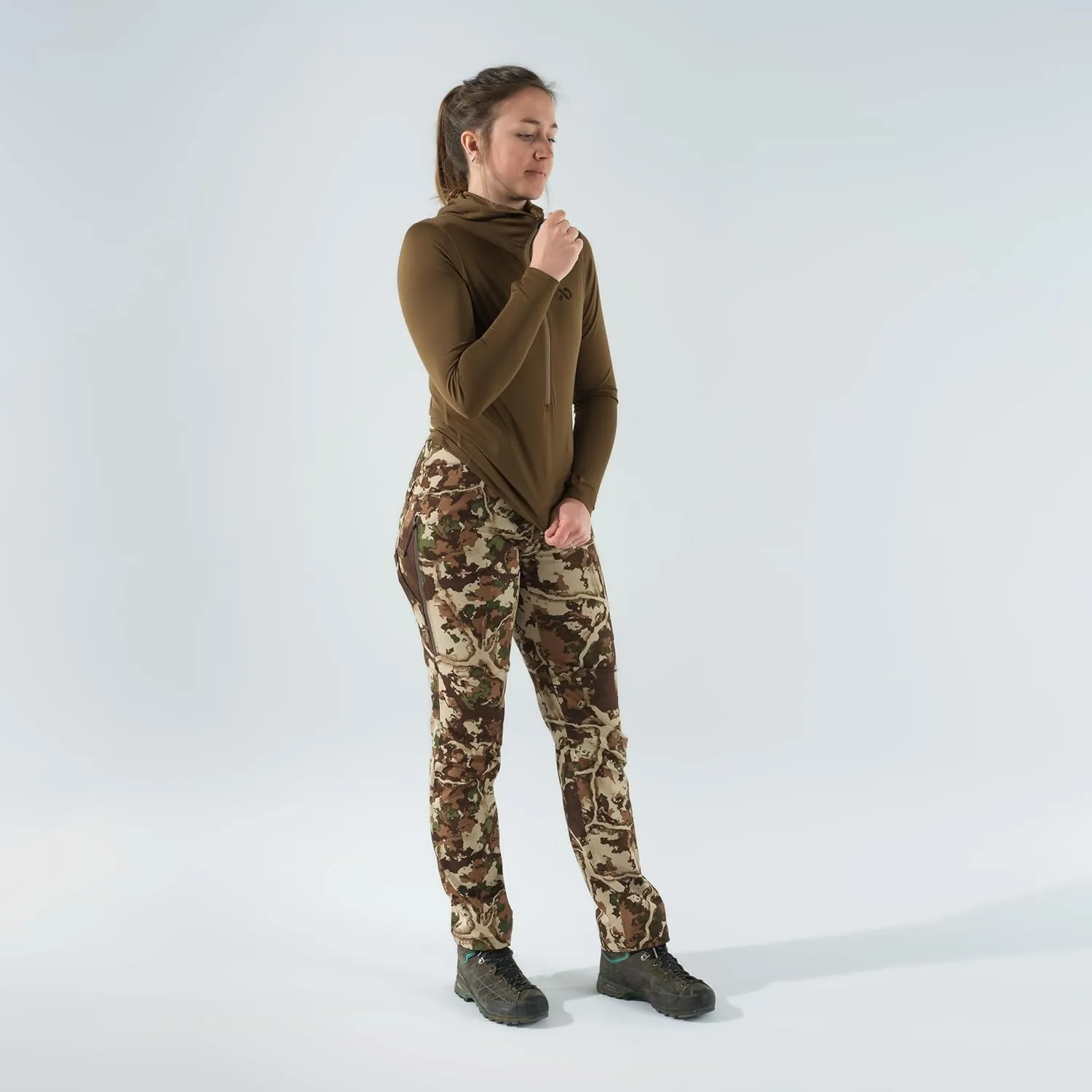 First Lite Women's 308 Pant - Stretch Camo Hunting Pants with Hip Vents