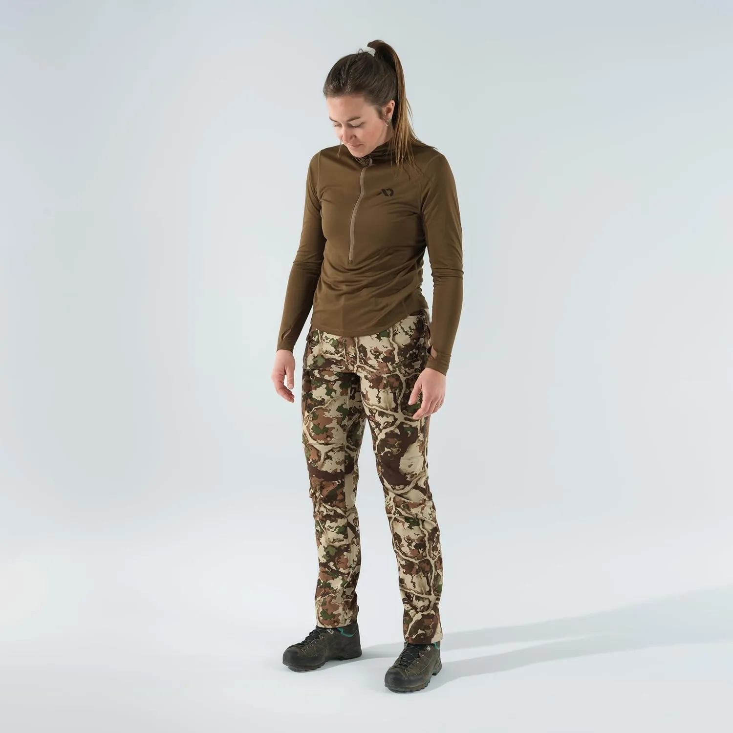 First Lite Women's 308 Pant - Stretch Camo Hunting Pants with Hip Vents