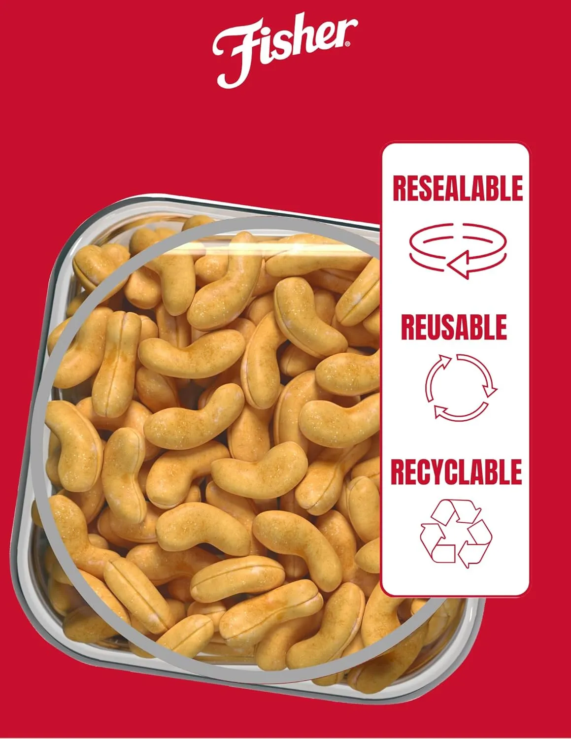 Fisher Snack Premium Whole Cashews, 24 Ounces, Roasted with Sea Salt, No Artificial Colors or Flavors, 100% Recyclable