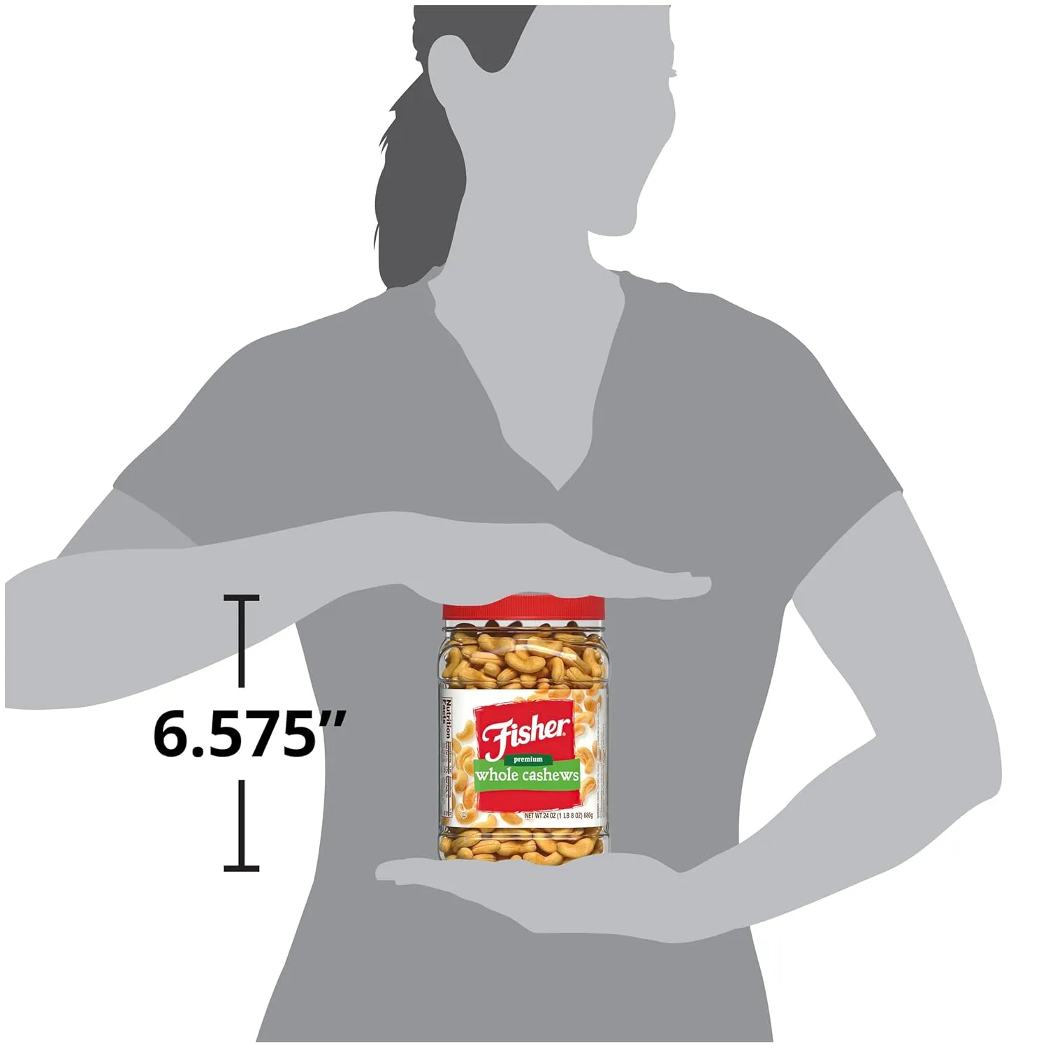 Fisher Snack Premium Whole Cashews, 24 Ounces, Roasted with Sea Salt, No Artificial Colors or Flavors, 100% Recyclable